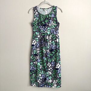 Boden Green Gray Floral Sleeveless Dress Size 6 Long Comfort Stretch Casual
